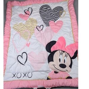 Disney Baby Minnie Mouse Pink Hearts XOXO Crib Comforter and Skirt Set